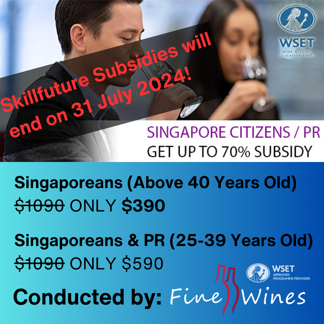 WSET LEVEL 2 IN SINGAPORE WITH SKILLSFUTURE FUNDING ENDING 31 JULY 2024