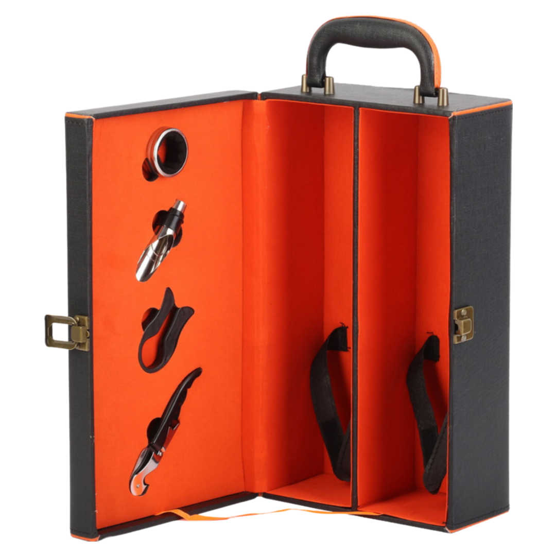 Two Bottle Leather Box (Black/Orange)