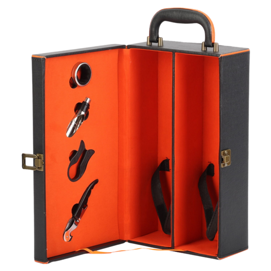 Two Bottle Leather Box (Black/Orange)