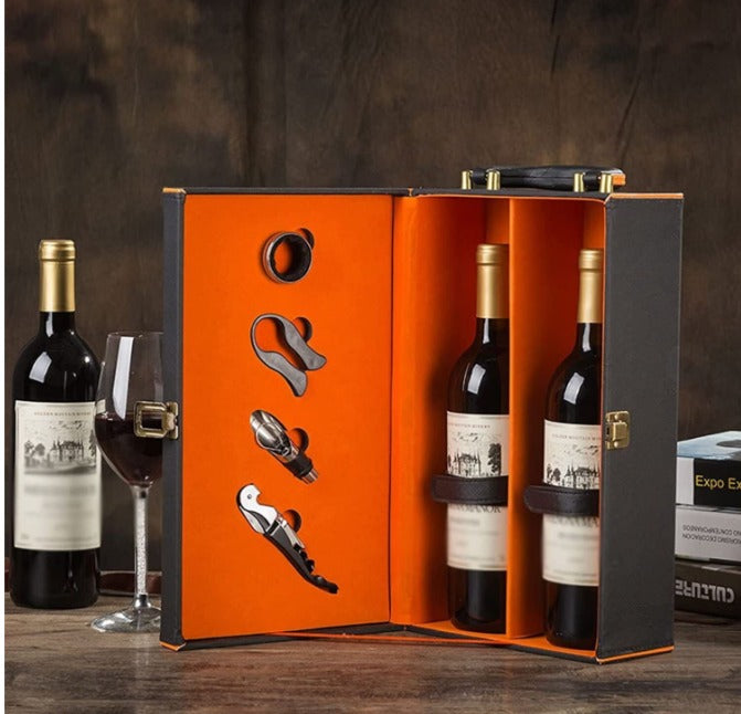 Two Bottle Leather Box (Black/Orange)