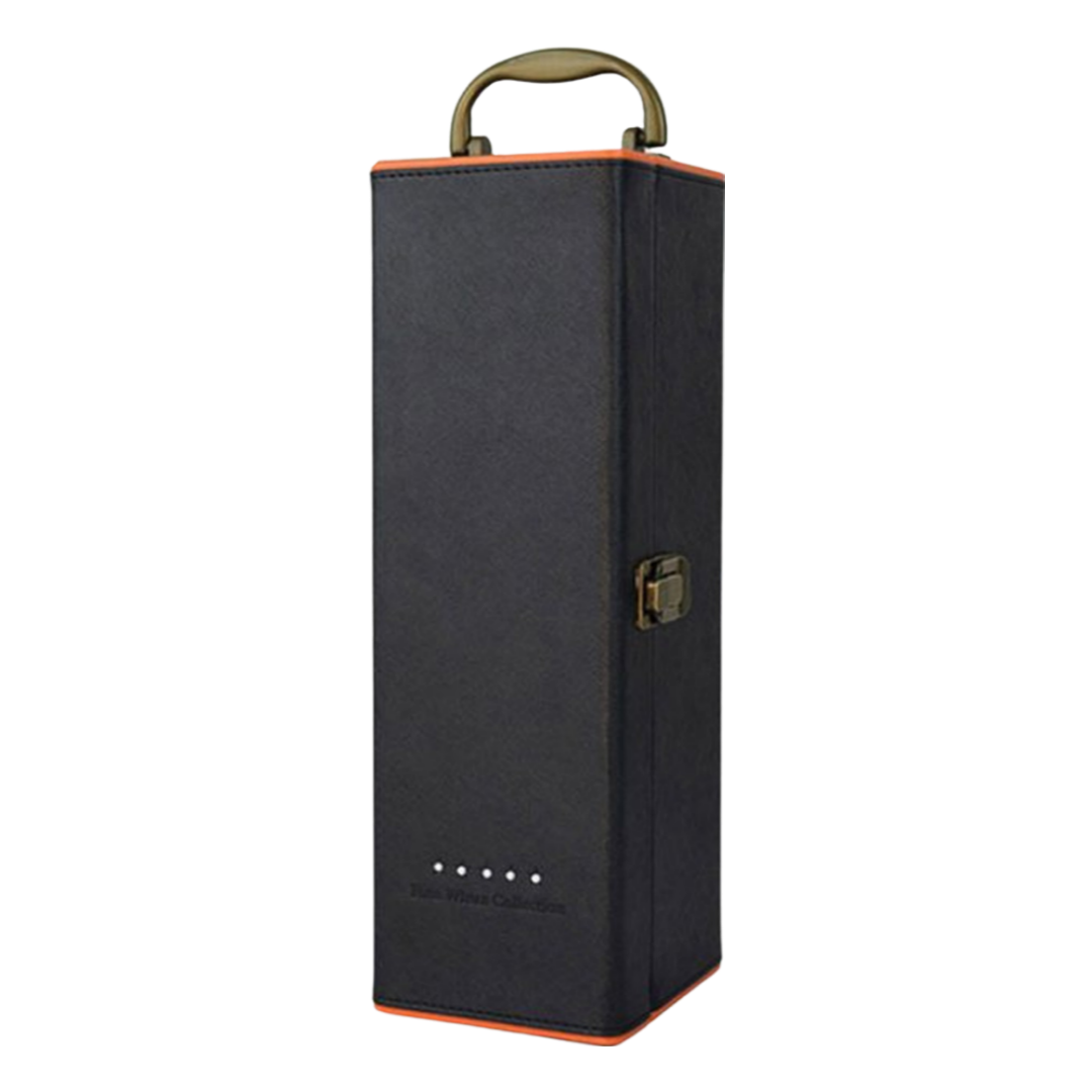 Single Bottle Leather Box (Black/Orange)