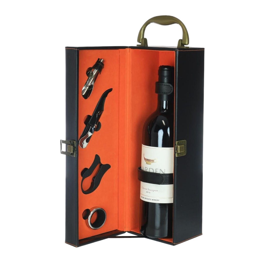 Single Bottle Leather Box (Black/Orange)