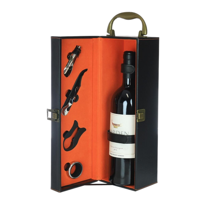 Single Bottle Leather Box (Black/Orange)