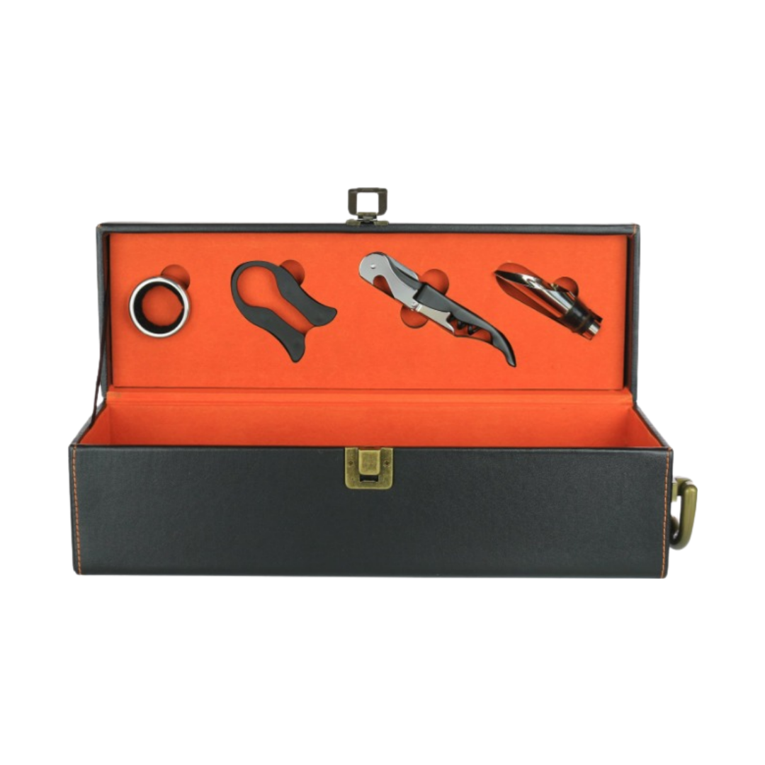 Single Bottle Leather Box (Black/Orange)