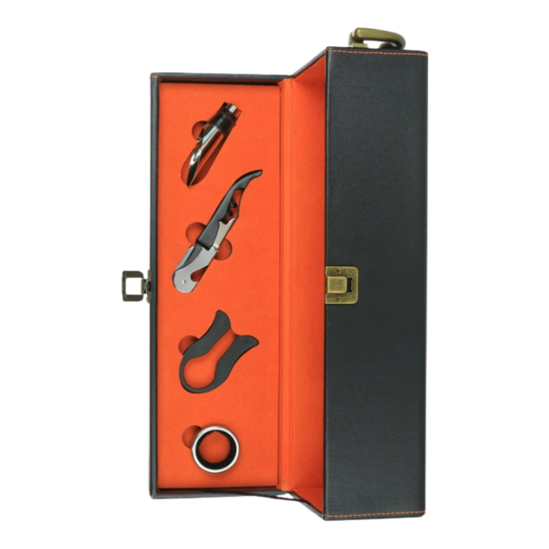 Single Bottle Leather Box (Black/Orange)