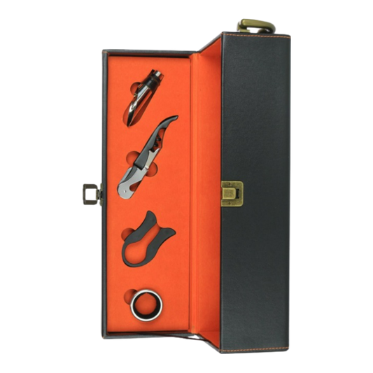 Single Bottle Leather Box (Black/Orange)